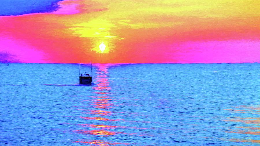 Fishing Boat Out to Sea Painting Photograph by Carol Montoya