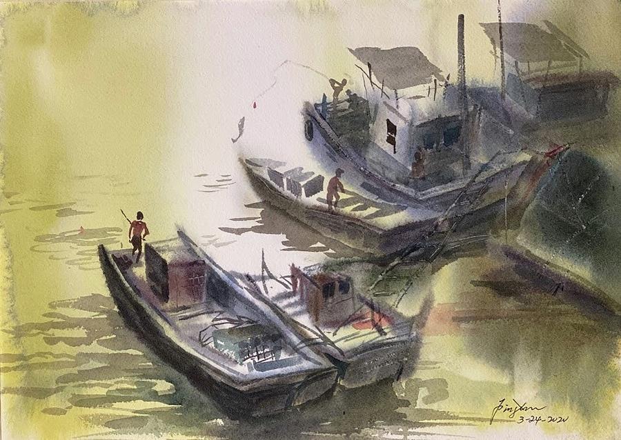 Fishing boat Painting by Ping Yan