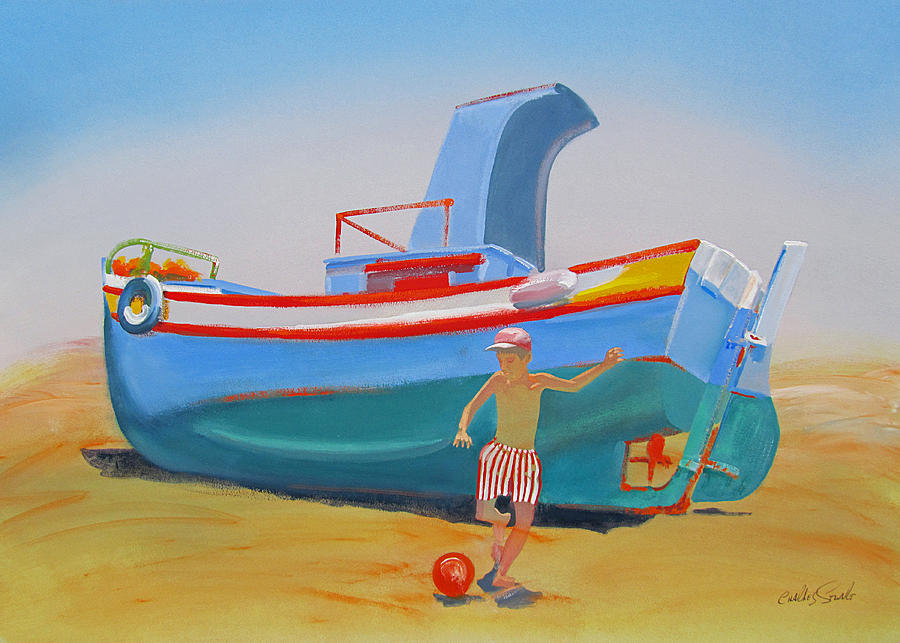 Fishing Boat Tavira with Soccer Painting by Charles Stuart