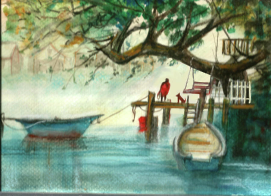 Fishing Boats at Dock Painting by Olga Kaczmar
