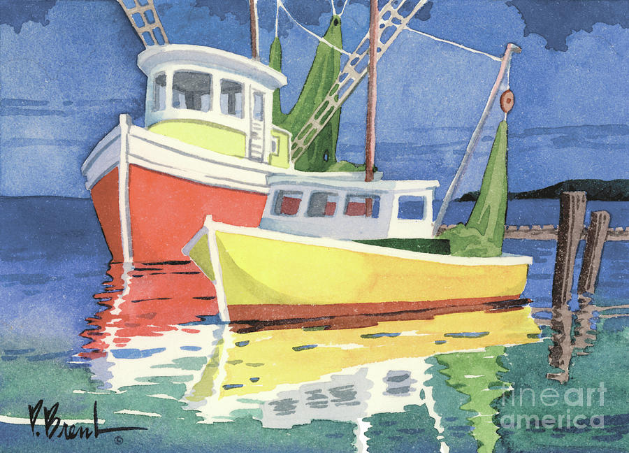 Boat Painting - Fishing Boats at Dock by Paul Brent