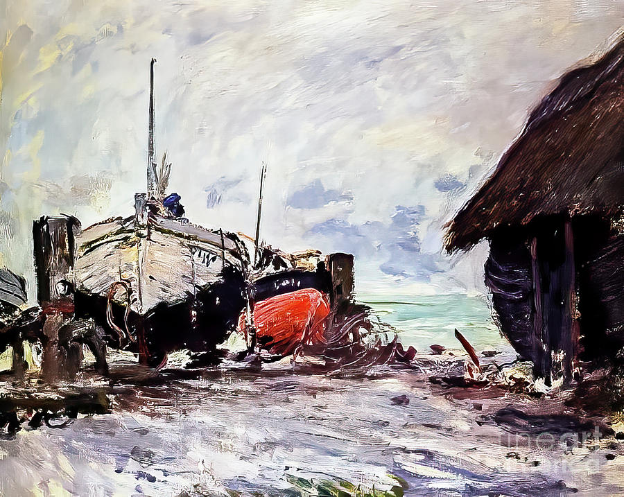 Fishing Boats at Etretat by Claude Monet 1873 Painting by Claude Monet