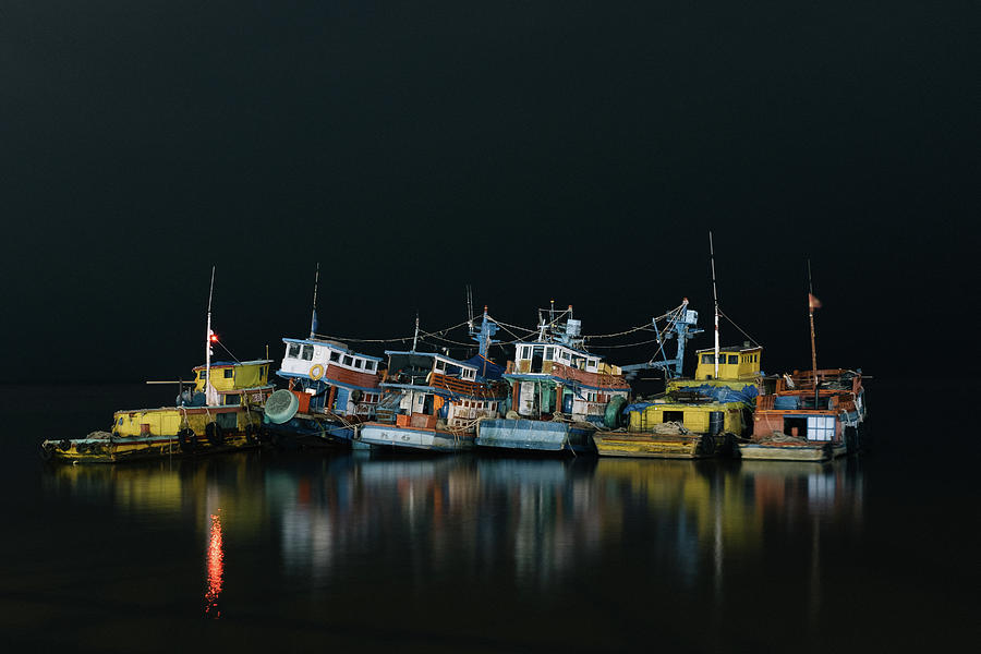 Fishing Boats at Night by Lam Bui