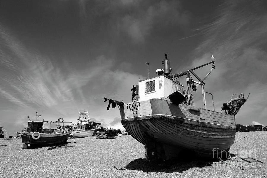 Fishing boats in black and white Hastings Photograph by James Brunker