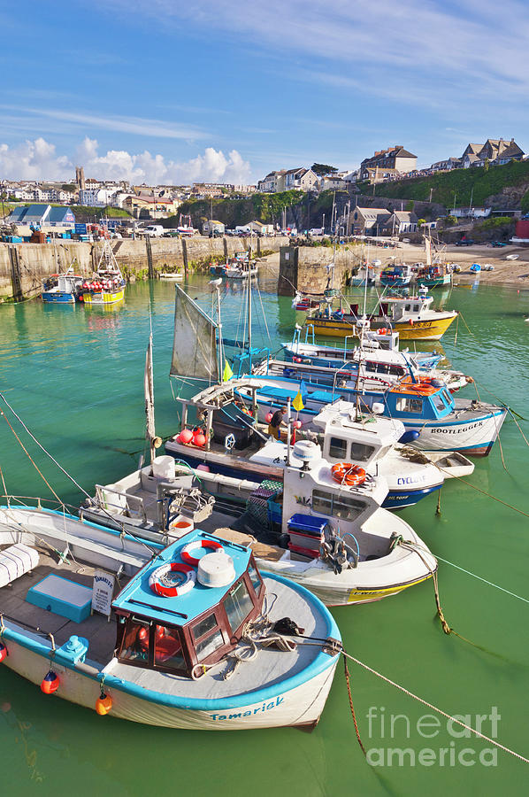 Fishing boats in harbour, Newquay, Cornwall, England, UK Photograph by Neale And Judith Clark