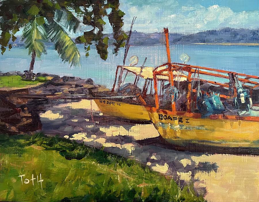 Fishing Boats Painting by Laura Toth