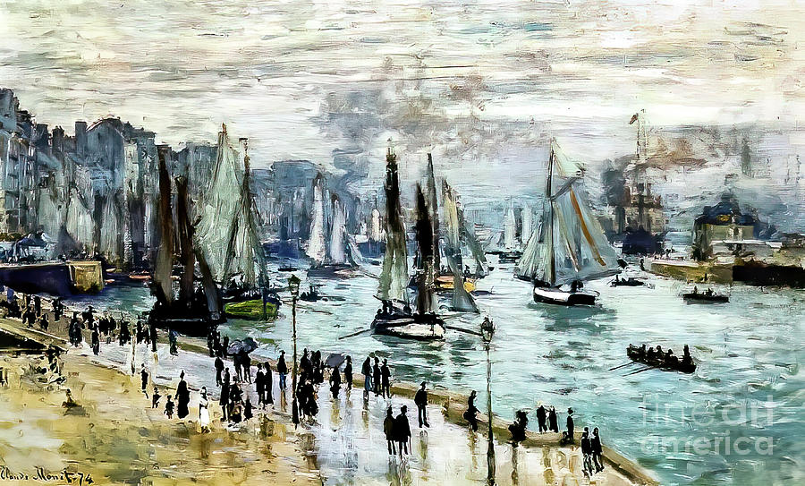 Fishing Boats Leaving the Harbor Le Havre by Claude Monet 1874 Painting by Claude Monet