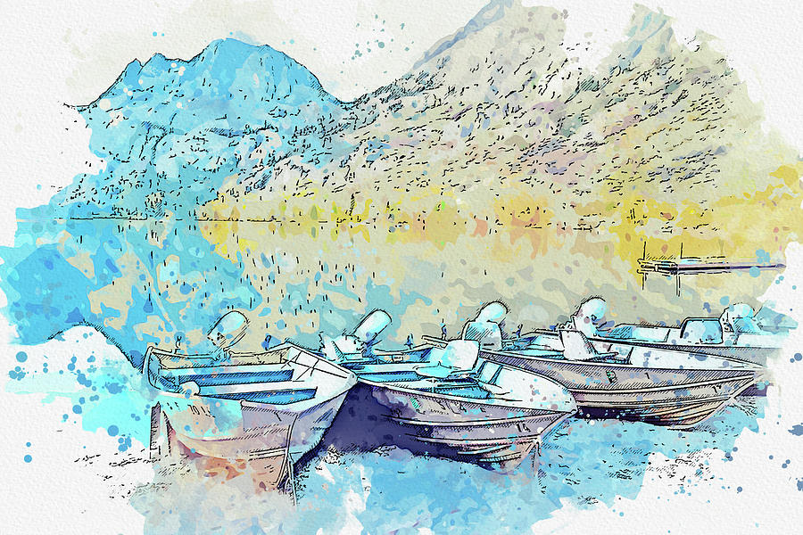 Fishing Boats on Silver Lake Painting by Celestial Images