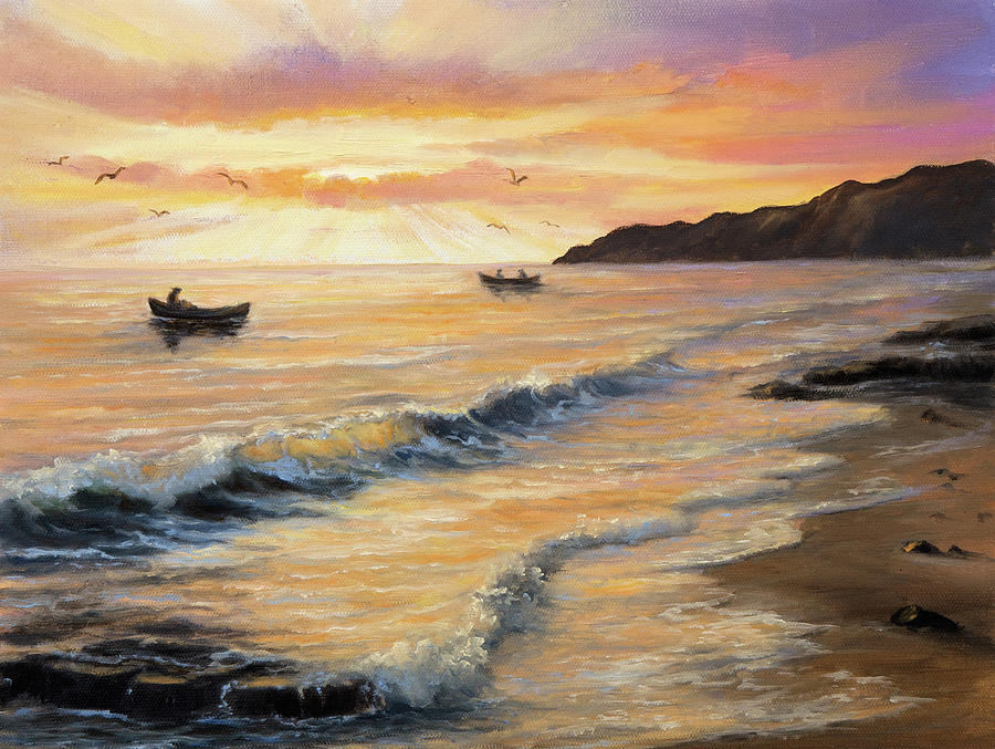 Fishing boats on sunset Painting by Boyan Dimitrov - Fine Art America