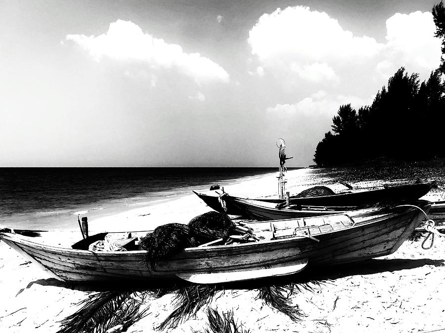 Boat Photograph - Fishing Boats on the Beach in Thailand by Georgia Clare