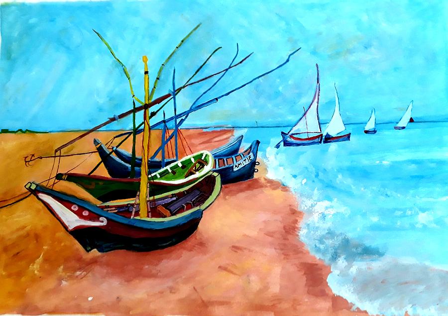 Vincent Van Gogh Painting - Fishing Boats On The Beach by Tanuja Rangarao