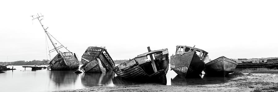 Fishing Boats Shipwrecks Black and white Photograph by Sonny Ryse