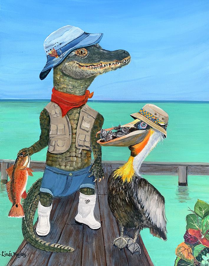 Fishing Buddies Painting by Linda Kegley