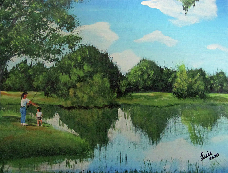 Fishing By The Creek Painting by Luis F Rodriguez
