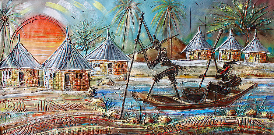 Fishing Couple Painting by Paul Gbolade Omidiran