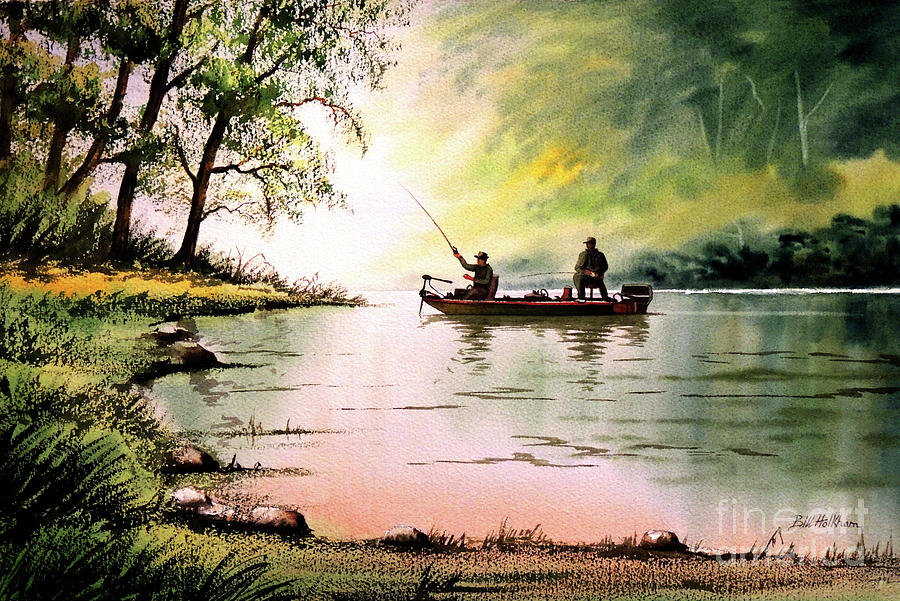 Fishing for Bass - Greenbrier River Painting by Bill Holkham