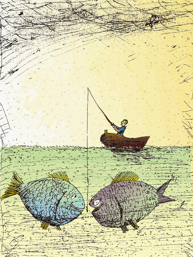 Fishing For Big Fish Drawing by Vasily Kafanov