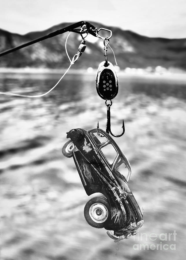 Black And White Digital Art - Fishing for Cars by Elisabeth Lucas