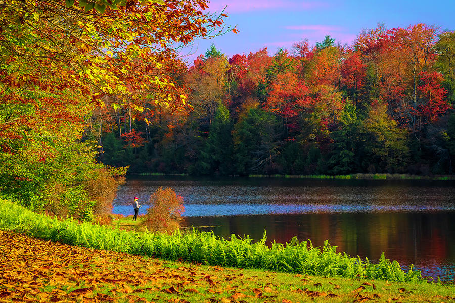 Fishing on a Colorful Fall Morning Photograph by Lindsay Thomson