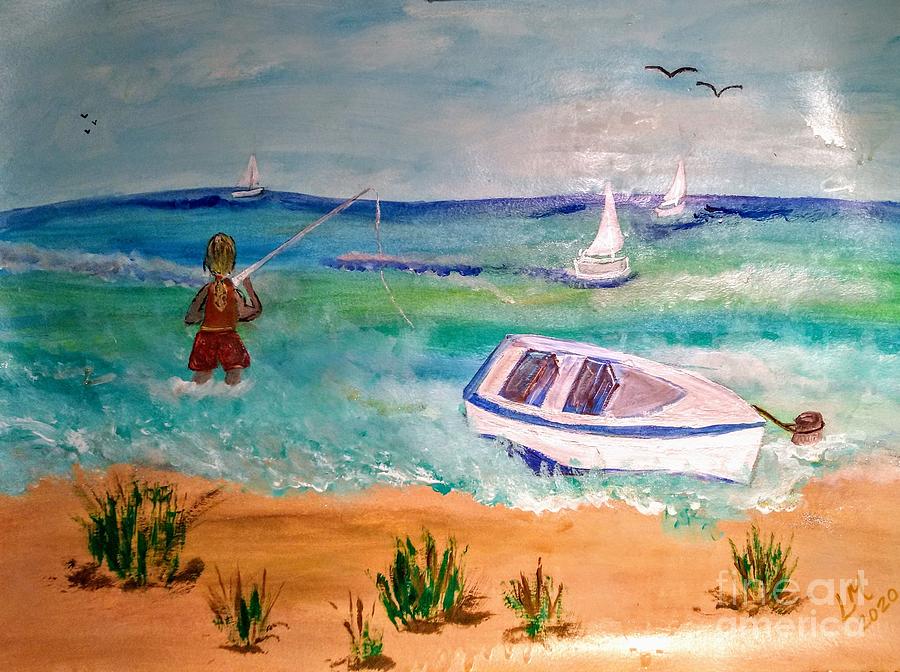 Fishing Girl Painting by Leona Marie - Fine Art America