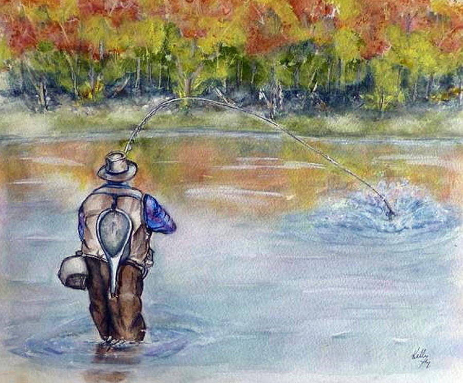 Fishing in Natures Beauty Painting by Kelly Mills