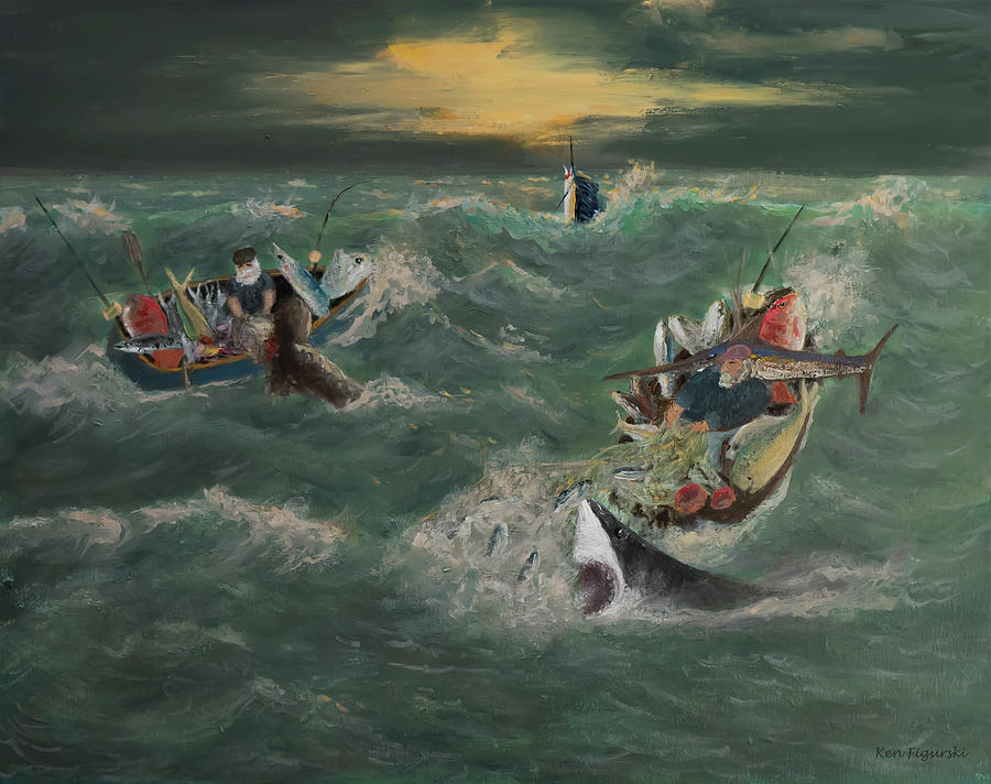 Fishing In The Ocean Painting  Painting by Ken Figurski