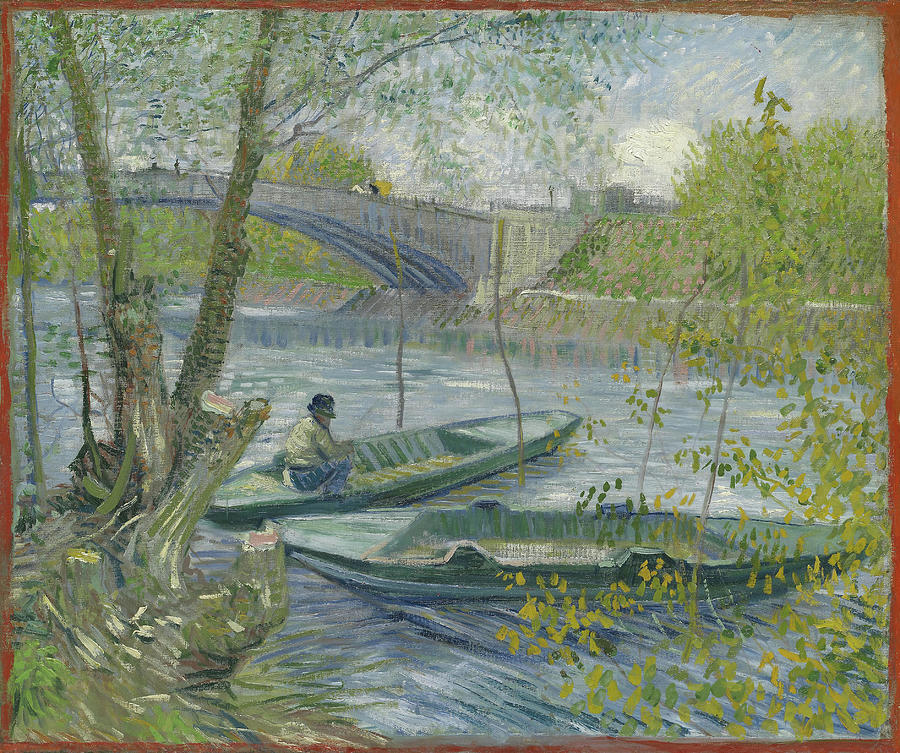 Fishing in Spring, the Pont de Clichy -Asnieres-. Vincent van Gogh, Dutch, 1853-1890. Painting by Vincent Van Gogh Fishing in Spring, the Pont de Clichy -Asnieres-. Vincent van Gogh, Dutch, 1853-1890. Painting by Vincent Van Gogh