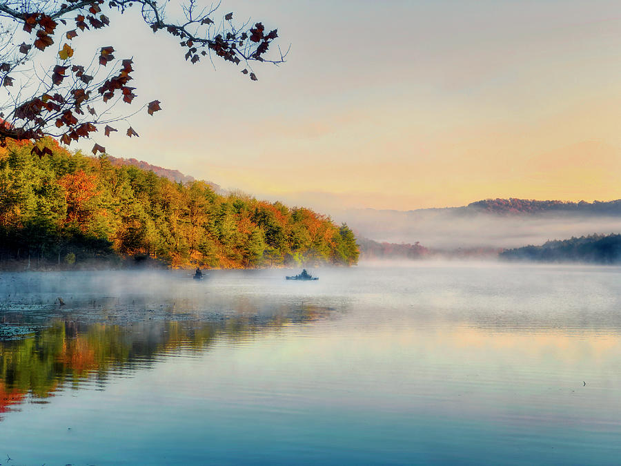 Fishing In The Mist - Arkansas Autumn Scenery Photograph by Ann Powell