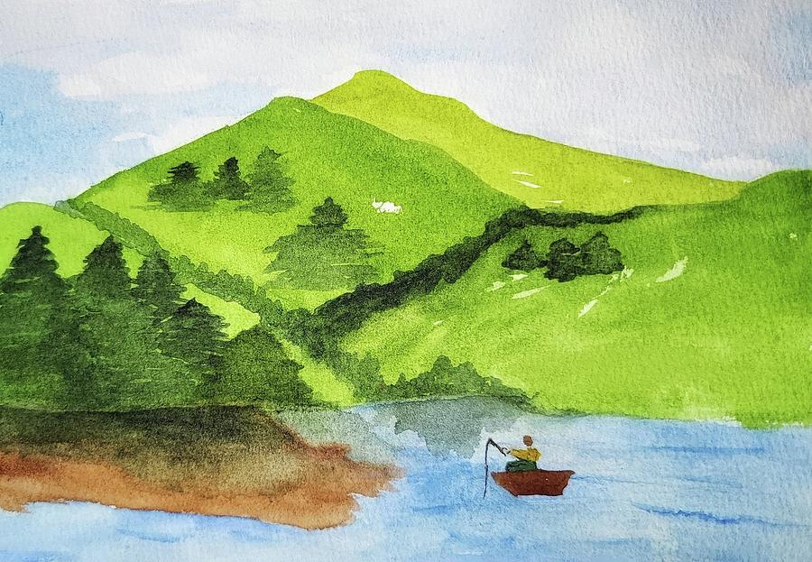 Fishing On The Lake Painting by Shady Lane Studios-Karen Howard