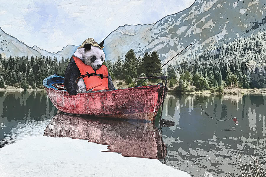 Fishing Panda Mixed Media by Ed Taylor