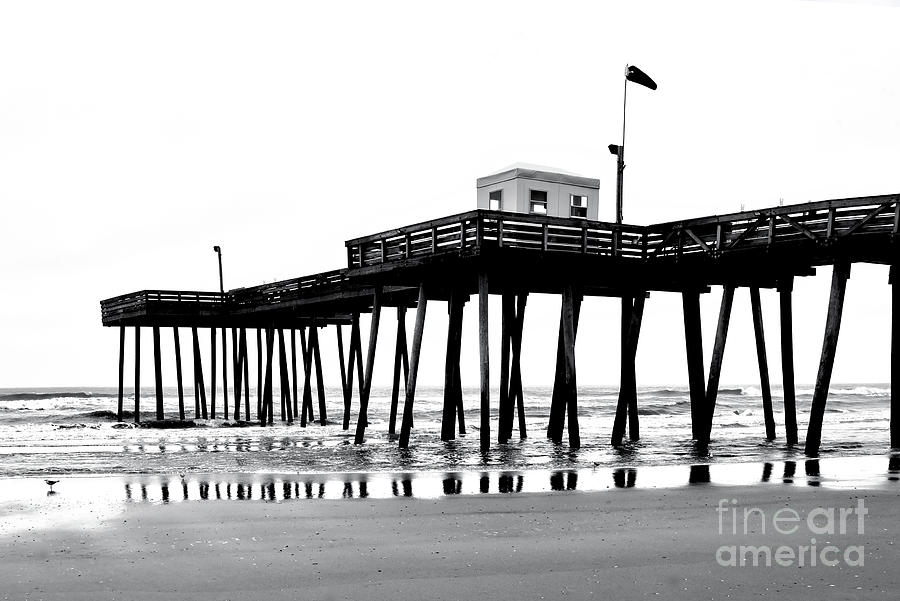 Fishing Pier And Rainy Day In Black And White Photograph