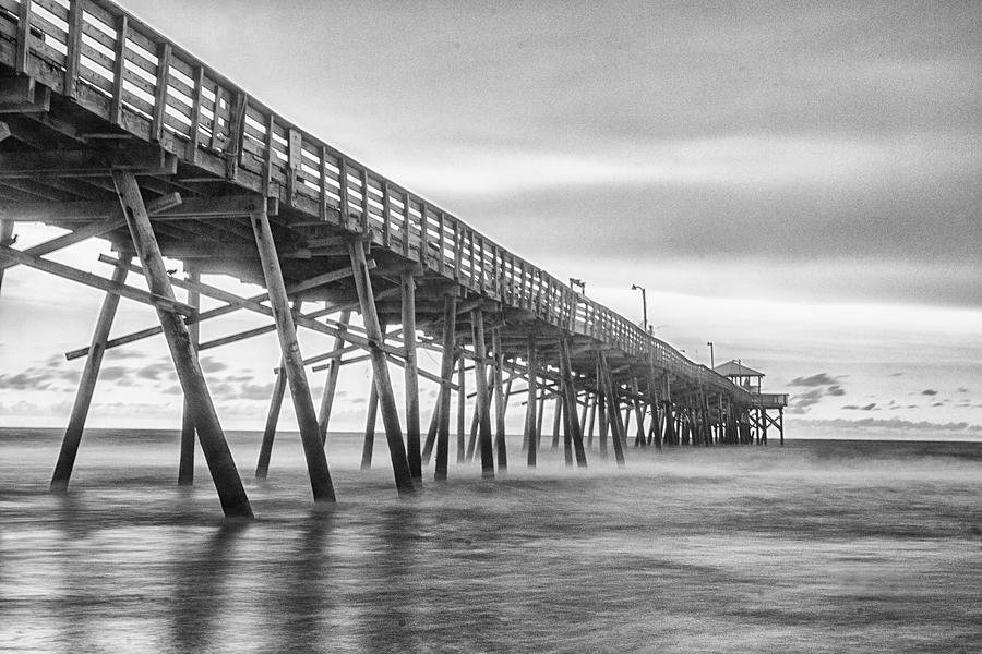 Fishing Pier in Black and White - Atlantic Beach North Carolina Photograph by Bob Decker