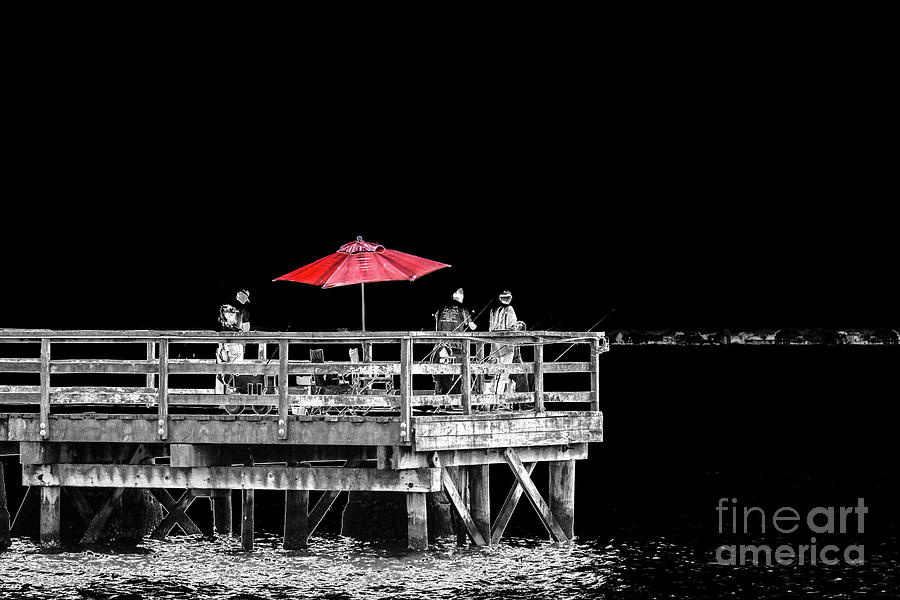Fishing Pier Red Umbrella - Solarization Photograph
