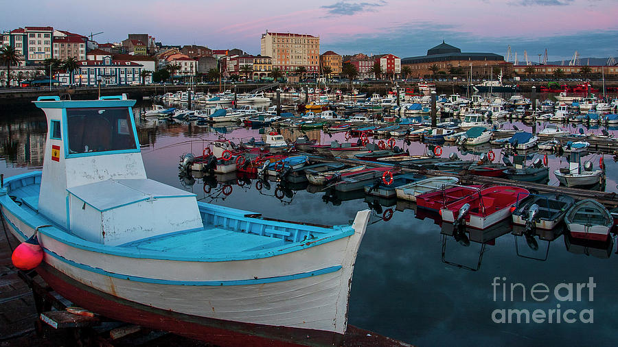 Fishing Port of Ferrol by Night Blue and magenta Sky La Corua  Photograph by Pablo Avanzini
