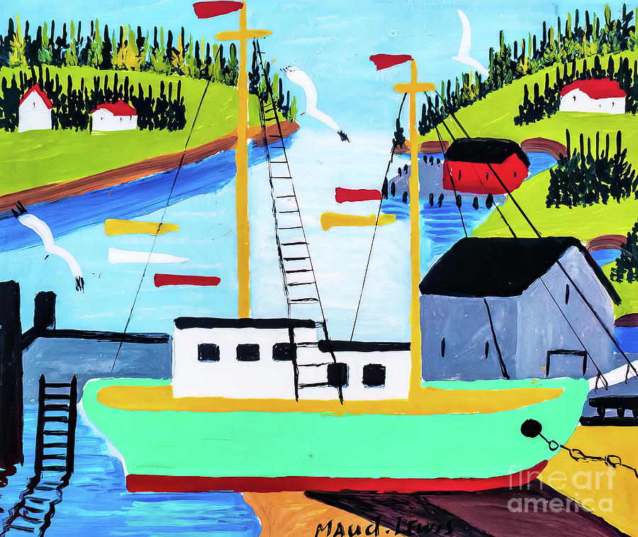 Fishing Schooner in the Bay of Fundy by Maud Lewis Painting by Maud Lewis
