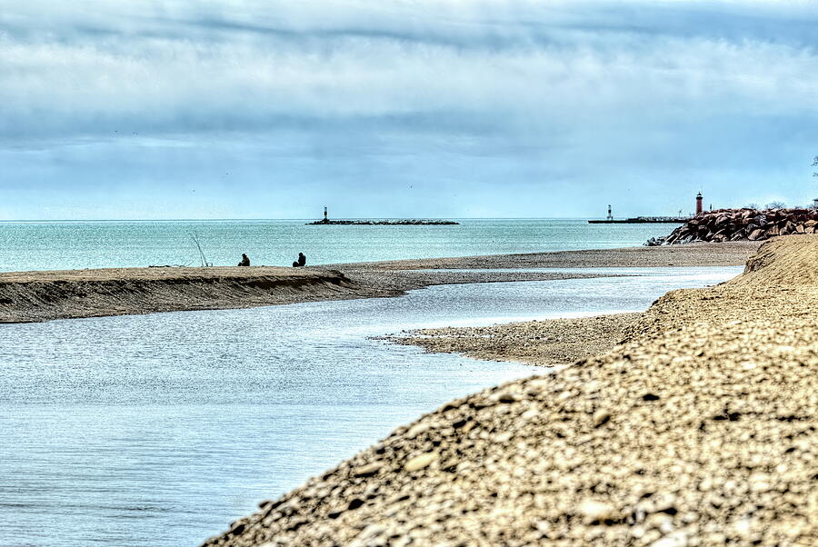 Fishing The Pike River and Kenosha Lighthouse Photograph by Dale Kauzlaric Fishing The Pike River and Kenosha Lighthouse Photograph by Dale Kauzlaric