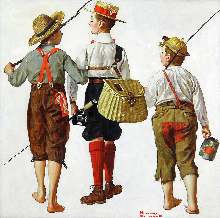 Norman Rockwell Painting - Fishing Trip, Theyll Be Coming Back Next Week, 1919 by Norman Rockwell