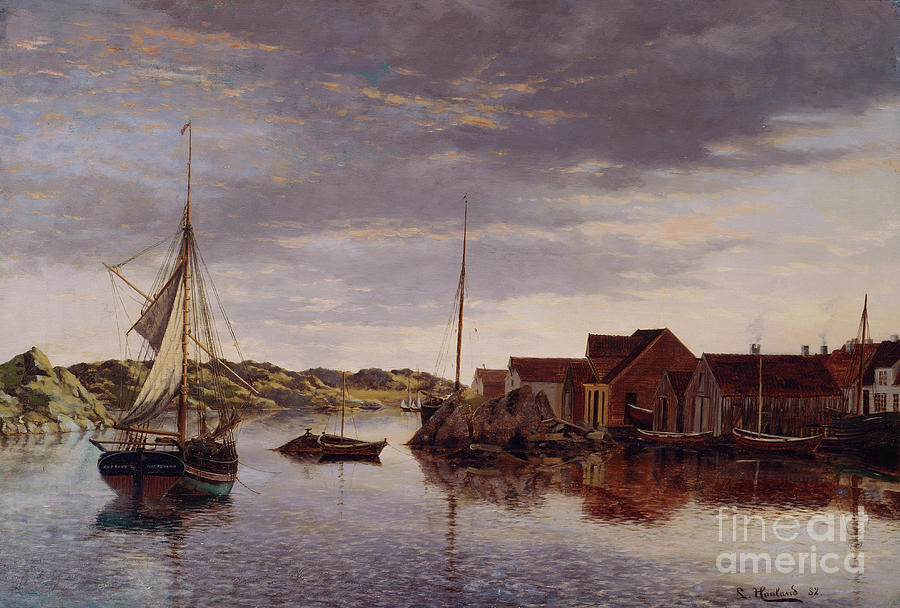 Fishing village Painting by O Vaering by Lauritz Haaland