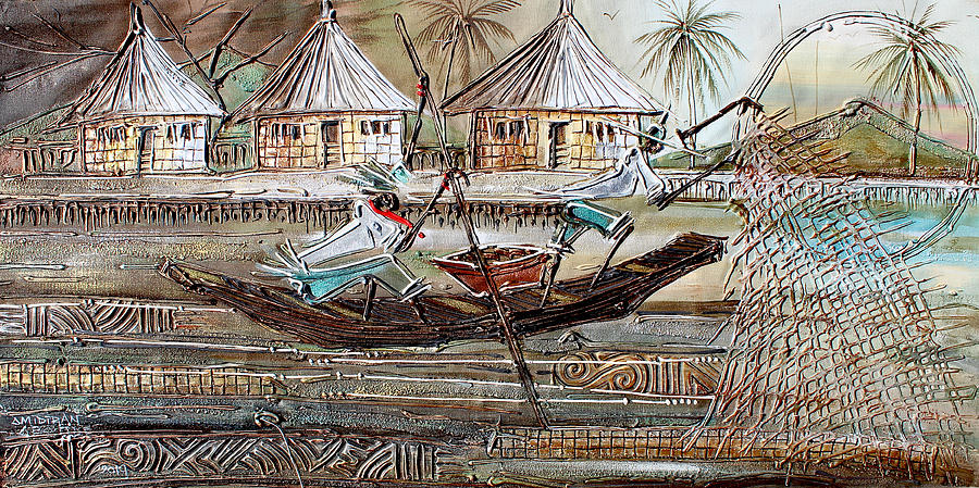 Fishing Village Painting by Paul Gbolade Omidiran