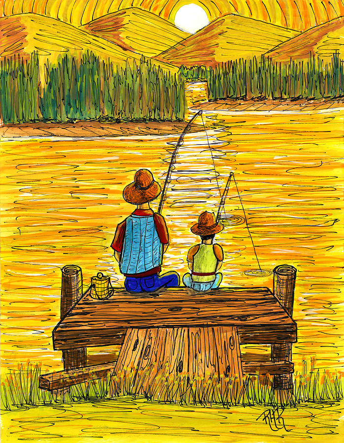 Father and Son Bank Fishing Tapestry by Ray Ratzlaff - Fine Art America