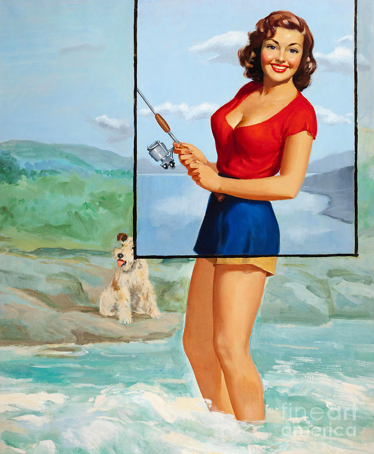 Fishing With Dog Pinup Painting by Tokyo Clinder - Fine Art America