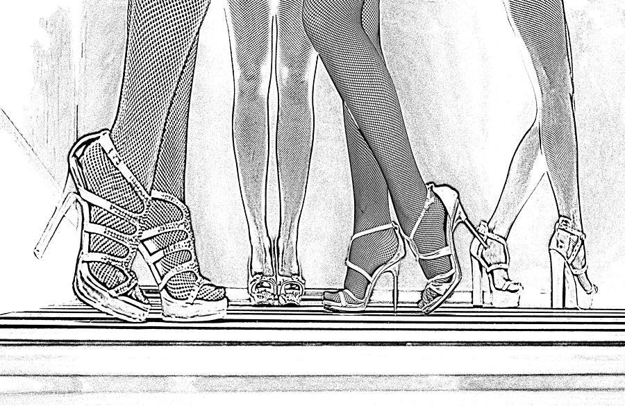 Fishnet Tights and High Heels Drawing by Marianna Mills