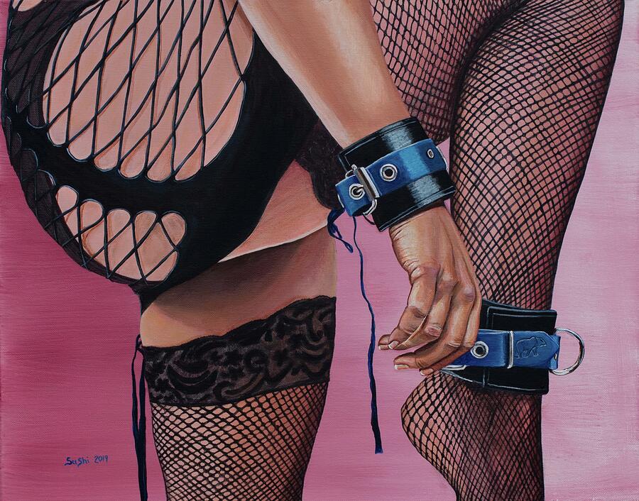Bdsm Painting - Fishnets and Cuffs by Sushi Erotic