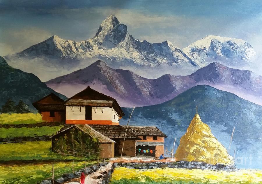 Fishtail mountain Painting by Subash Acharya - Pixels