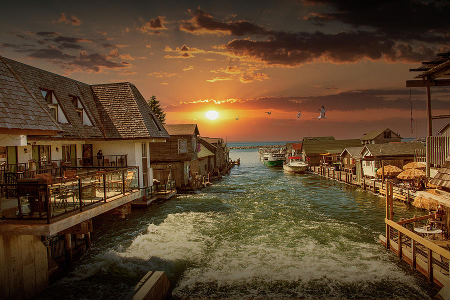 Fishtown in Leland Michigan at Sunset Photograph by Randall Nyhof