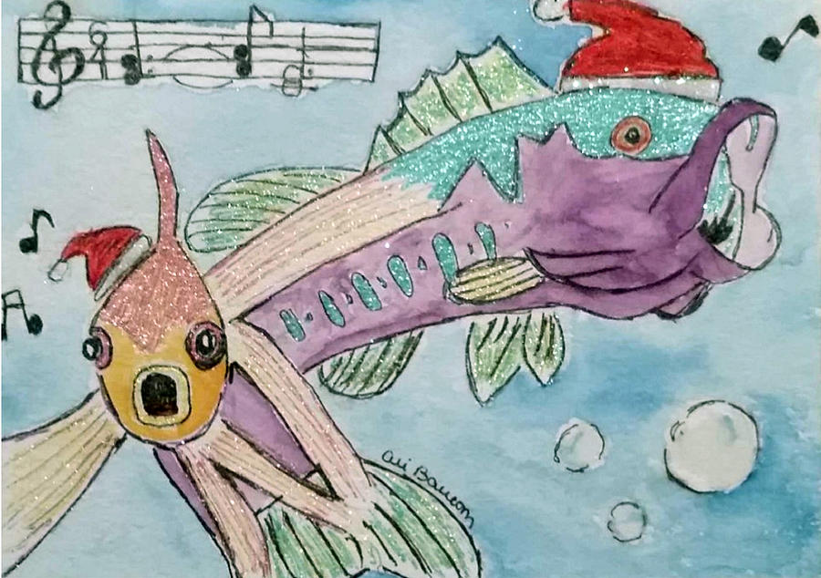 Fishy Christmas Drawing by Ali Baucom