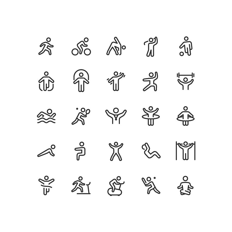 Fitness & Exercising Outline Icons Editable Stroke Drawing by Bounward