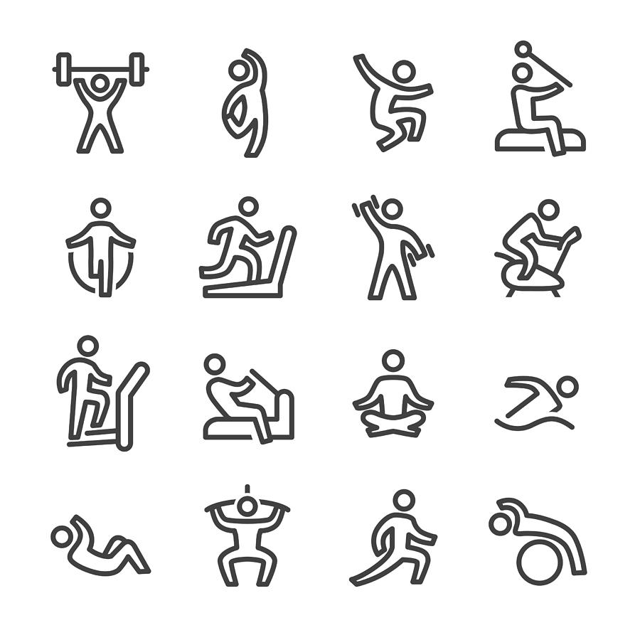 Fitness and Exercising Icons - Line Series Drawing by -victor-