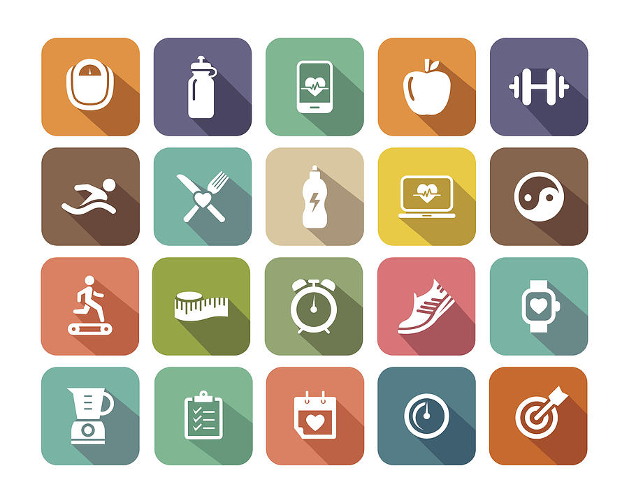 Fitness flat icons set for Web and Mobile Applications Drawing by Enisaksoy