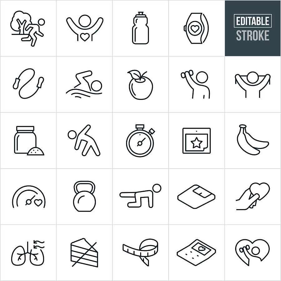 Fitness Thin Line Icons - Editable Stroke Drawing by Appleuzr